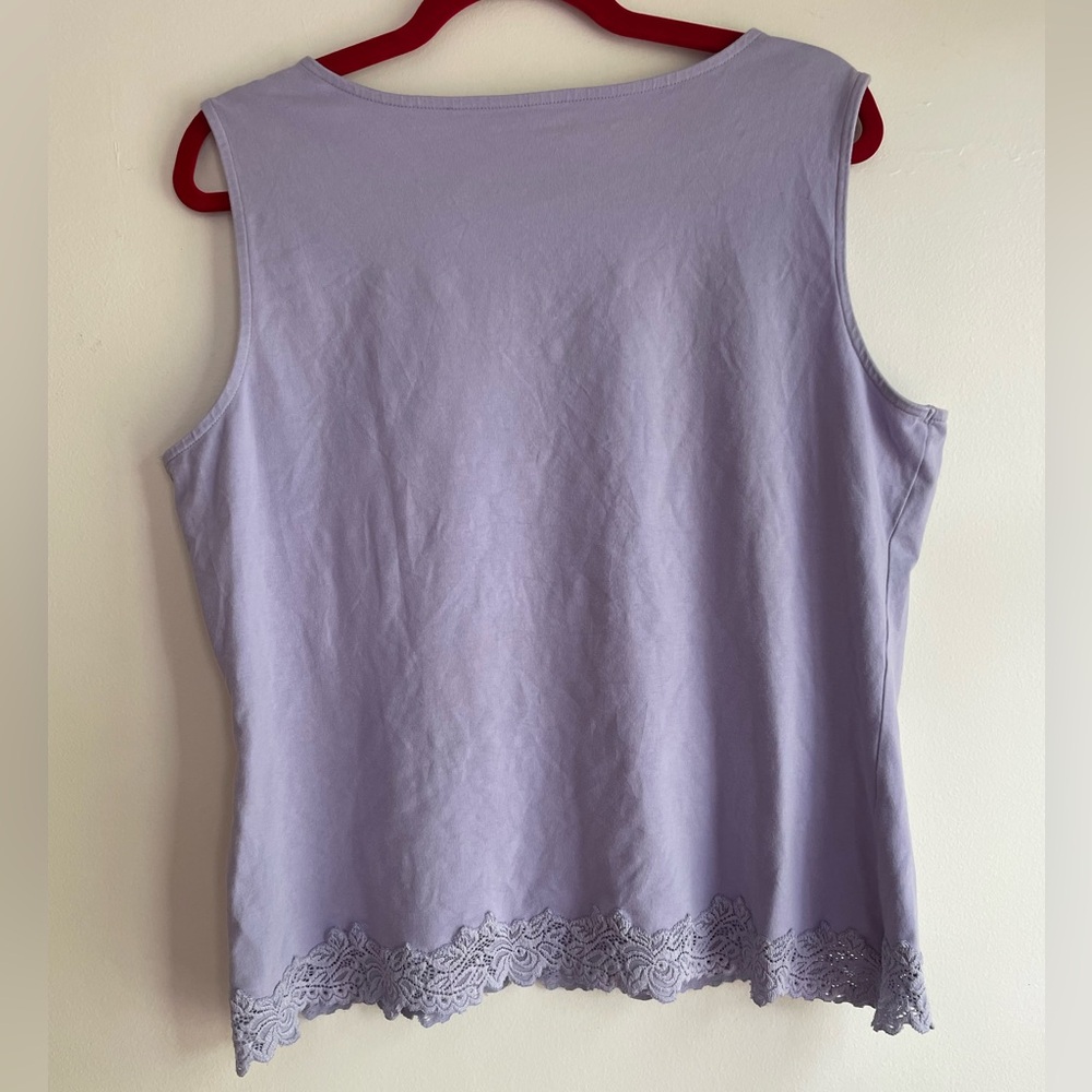 Coldwater Creek Lavender Lace Trim Knit Tank Top Size L - Picture 3 of 4